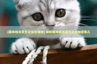 (猫咪和汤官方正版兑换码) 聊聊猫咪和汤官方正版那些事儿